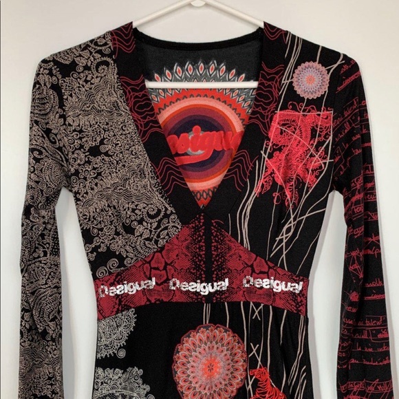 Desigual Black/Red Printed Dress - Picture 2 of 9